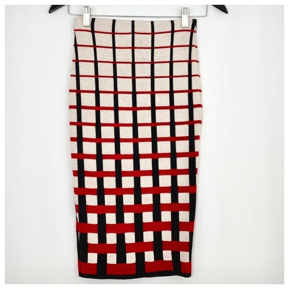 Tan, Black & Red Straight Skirt Junior Small